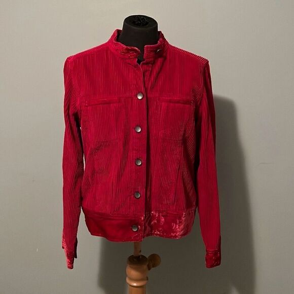 J. Jill Women’s Red Velvet Long Sleeve Button Up Corduroy Jacket - Picture 1 of 9